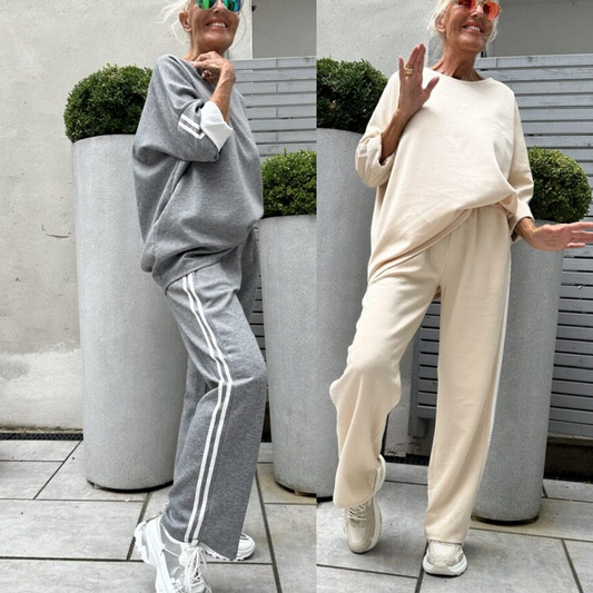 🌸Neu eingetroffen 49% RABATT💖 Lässiges Damen-Set aus gestreiften Oberteilen und weiten Hosen, 2-teilig