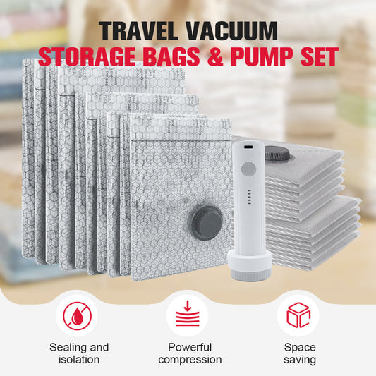 🔥ÚLTIMO DIA DE PROMOÇÃO - 50% DE DESCONTO 🔥Conjunto de Sacos a Vácuo para Viagem e Bomba Portátil
