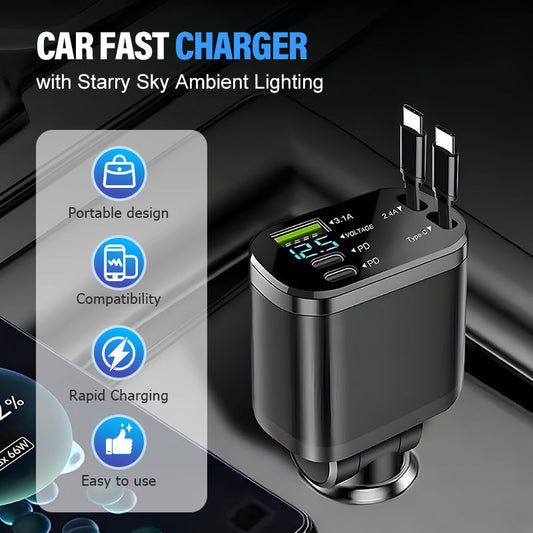 🚗 50% OFF! ✨ Fast charger for your car with starry sky ambient lighting – modern and practical 🌟