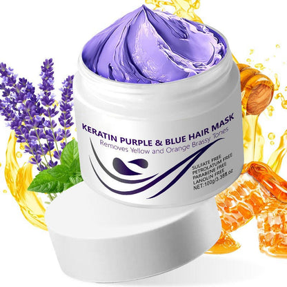 🎁✨Promoção quente🔥Máscara capilar com queratina roxa - Fixa a cor e neutraliza os tons acobreados e amarelados