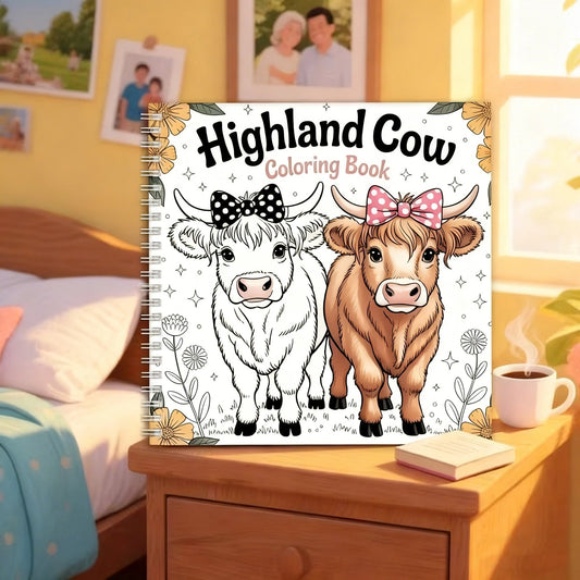 🎅Promoção de Natal 2026 - 50% de desconto🐮Livro de colorir da vaca das Terras Altas