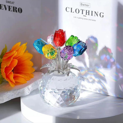 📢📢50% DE DESCONTO !!🎉Estatueta de rosa de cristal eterno em vaso🌹