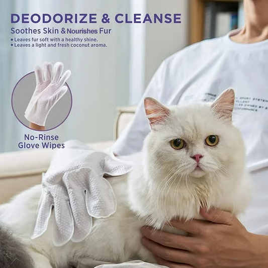 Luvas desodorizantes para limpeza de animais de estimação sem enxágue