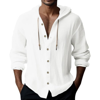💎 50% DE DESCONTO EM MOLETONS COM CAPUZ PARA HOMEM! 💎 Camisola casual de manga comprida em cor sólida – fecho de botões à frente, capuz com cordão e tecido misto respirável
