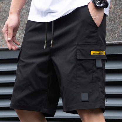 Calções cargo casuais para homem com cordão na cintura