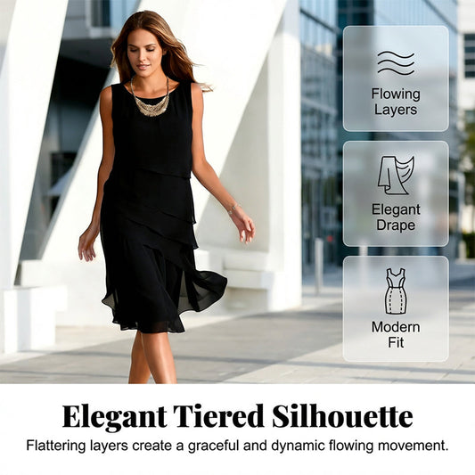 👗Novidade💟Vestido feminino elegante sem mangas com camadas