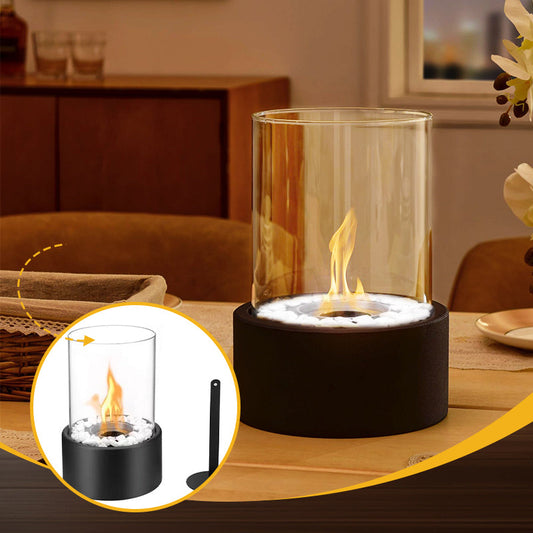 🔥 50% DE DESCONTO! 🏠 Lareira de mesa em vidro e metal – Portátil, sem fumo, para interior e exterior, com queimador a etanol e um toque decorativo acolhedor para a sua casa ✨