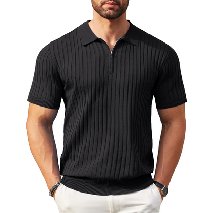 Camisa de malha canelada com fecho e manga curta para homem