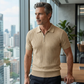 Camisa de malha canelada com fecho e manga curta para homem