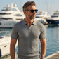 Camisa de malha canelada com fecho e manga curta para homem