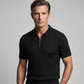 Camisa de malha canelada com fecho e manga curta para homem