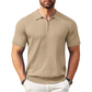 Camisa de malha canelada com fecho e manga curta para homem