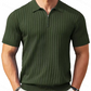 Camisa de malha canelada com fecho e manga curta para homem