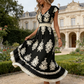 🎑50 % de desconto ✨Vestido longo esvoaçante com decote em V e estampado barroco para mulher