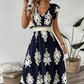 🎑50 % de desconto ✨Vestido longo esvoaçante com decote em V e estampado barroco para mulher