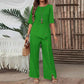 🥰 Conjunto de duas peças para mulher: top com bainha assimétrica e calças de perna larga