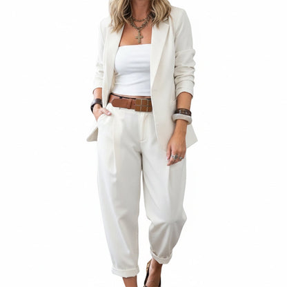 🥳PROMOÇÃO DE 2026🥳💞Mais de 50 mil unidades vendidas!🎀💫 50% DE DESCONTO! Conjunto de calças justas e blazer para mulher – Design com abertura frontal, corte descontraído. As cores neutras combinam com tudo. Elegância natural para qualquer ocasião. 🛡️🕊️