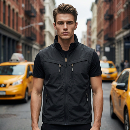 🎽 PROMOÇÃO LIMITADA: 50% DE DESCONTO! ✨ Colete utilitário para homem – com vários bolsos, em poliéster leve e sem mangas 🌲