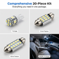 🚗Kit de Iluminação LED para Automóvel com 20 Peças: Inclui luzes de teto, luzes de estacionamento T10, luzes de leitura com ponta dupla, luzes de matrícula e luzes interiores.