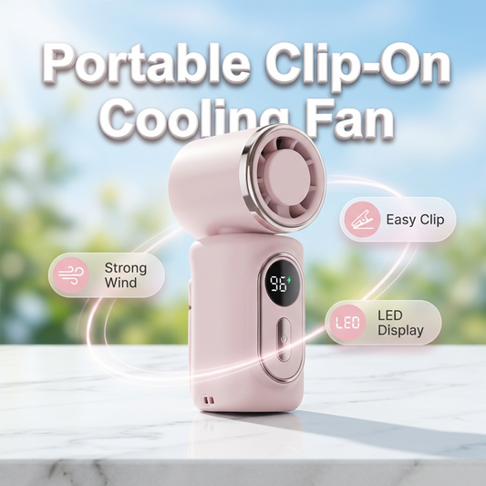 Ventilador portátil com clipe e ecrã LED