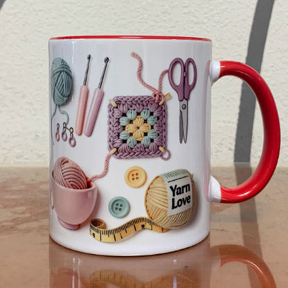 🔥 Promoção imperdível: 30% de desconto 🔥 Caneca de café em cerâmica com tema de croché e tricô