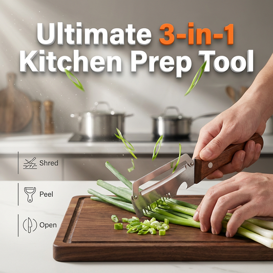 Utensílio de cozinha 3 em 1 para cortar e descascar cebolinhas