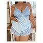 Conjunto de pijama feminino com camisola e calções com acabamentos em renda