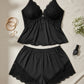 Conjunto de pijama feminino com camisola e calções com acabamentos em renda