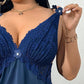 Conjunto de pijama feminino com camisola e calções com acabamentos em renda