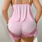 Conjunto de pijama feminino com camisola e calções com acabamentos em renda