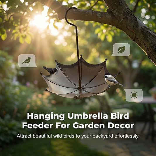 🐦 DESCONTO DE 50% POR TEMPO LIMITADO! ✨ Comedouro e banheira suspensos para pássaros em forma de guarda-chuva – Dupla função, resistente à ferrugem, decoração de jardim vintage ☂️