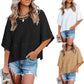 📢📢40% DE DESCONTO !! ⏰Camisola feminina de cor sólida com mangas largas e corte em cinco pontos