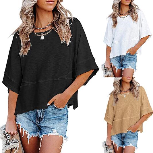 📢📢40% DE DESCONTO !! ⏰Camisola feminina de cor sólida com mangas largas e corte em cinco pontos