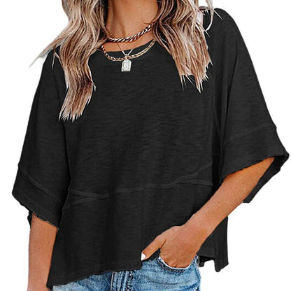 📢📢40% DE DESCONTO !! ⏰Camisola feminina de cor sólida com mangas largas e corte em cinco pontos