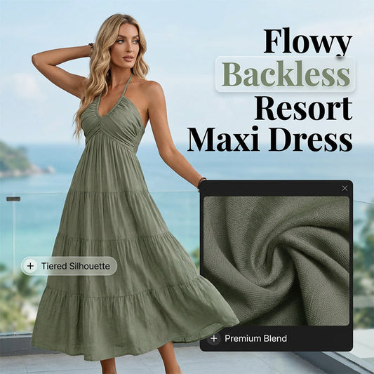 👗🚚💨 PROMOÇÃO -50% + ENVIO GRÁTIS a partir de 2 artigos! Vestido longo com costas nuas e decote em V – Viscose fluida, 3 cores (S-XL)