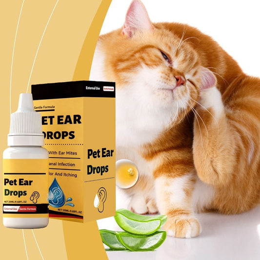 Gotas suaves para os ouvidos dos animais de estimação, para alívio da comichão e limpeza