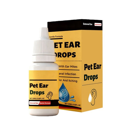 Gotas suaves para os ouvidos dos animais de estimação, para alívio da comichão e limpeza