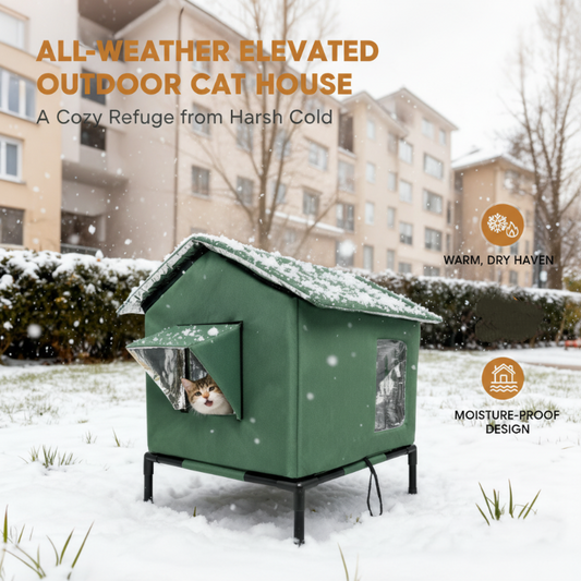 🏠 DESCONTO DE 50% POR TEMPO LIMITADO! 🐈 Casinha elevada para gatos para exterior, para todas as condições meteorológicas – Impermeável, com isolamento, dobrável 🌧️