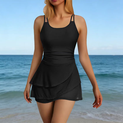 ⏰🔥50% DE DESCONTO POR TEMPO LIMITADO! 👙 Fato de banho com saia franzida e alças duplas – Favorecedor, confortável e perfeito para as férias de verão 🌊✨