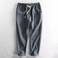 👖 50% DESCONTO AGORA! 🌿 Calças de linho para homem – Riscas e cropped – Cintura elástica e cordão – Calças de verão respiráveis🏖️