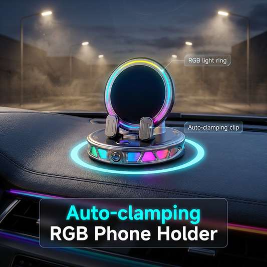 📱 Suporte RGB para telemóvel para automóvel ✅ Fixação automática e carregamento sem fios | Condução segura com uma só mão 🚗