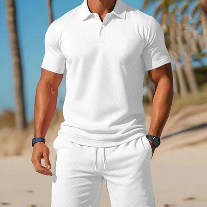 👕 PROMOÇÃO LIMITADA: 50% DE DESCONTO! ✨ Conjunto de verão de 2 peças para homem – polo e calções, confortável ✨