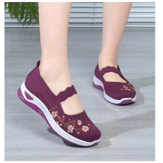👟 OFERTA POR TEMPO LIMITADO: 50% DESCONTO! ✨ Sapatos em tecido tricotado – Sola macia, fecho de velcro, bordados florais ✨