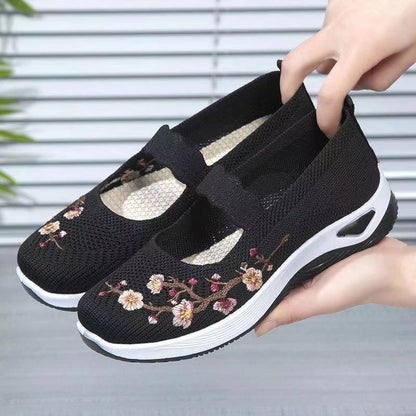 👟 OFERTA POR TEMPO LIMITADO: 50% DESCONTO! ✨ Sapatos em tecido tricotado – Sola macia, fecho de velcro, bordados florais ✨