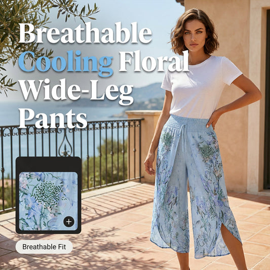 Calças de cintura alta com pernas largas e padrão floral para mulher