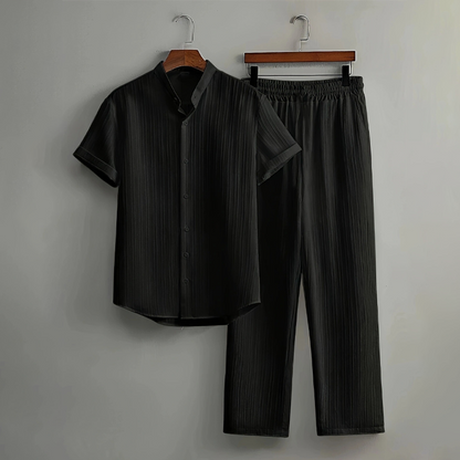 👔 OFERTA POR TEMPO LIMITADO: 50% DESCONTO! ✨ Conjunto de homem texturado de duas peças – camisa e calças, respirável e coordenado 🧳