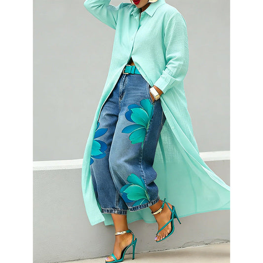 👗 Camisa comprida com botões, muito na moda