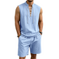 🧵 50% DE DESCONTO POR TEMPO LIMITADO! ✨ Conjunto masculino sem mangas de linho – camiseta e shorts com cordão, 7 cores ☀️
