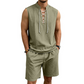 🧵 50% DE DESCONTO POR TEMPO LIMITADO! ✨ Conjunto masculino sem mangas de linho – camiseta e shorts com cordão, 7 cores ☀️