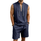 🧵 50% DE DESCONTO POR TEMPO LIMITADO! ✨ Conjunto masculino sem mangas de linho – camiseta e shorts com cordão, 7 cores ☀️